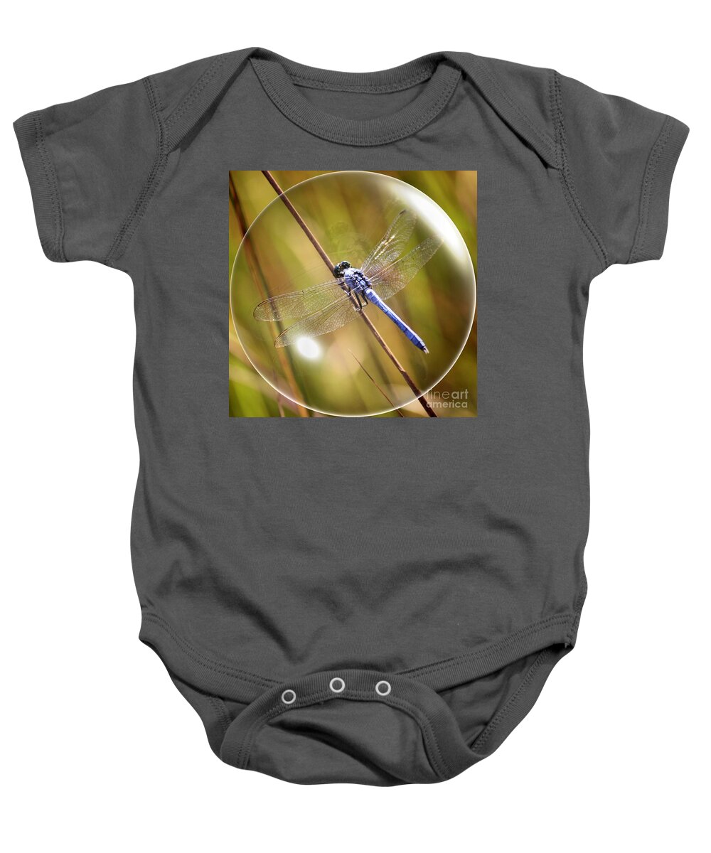 Dragonfly Baby Onesie featuring the photograph Dragonfly in a Bubble by Carol Groenen