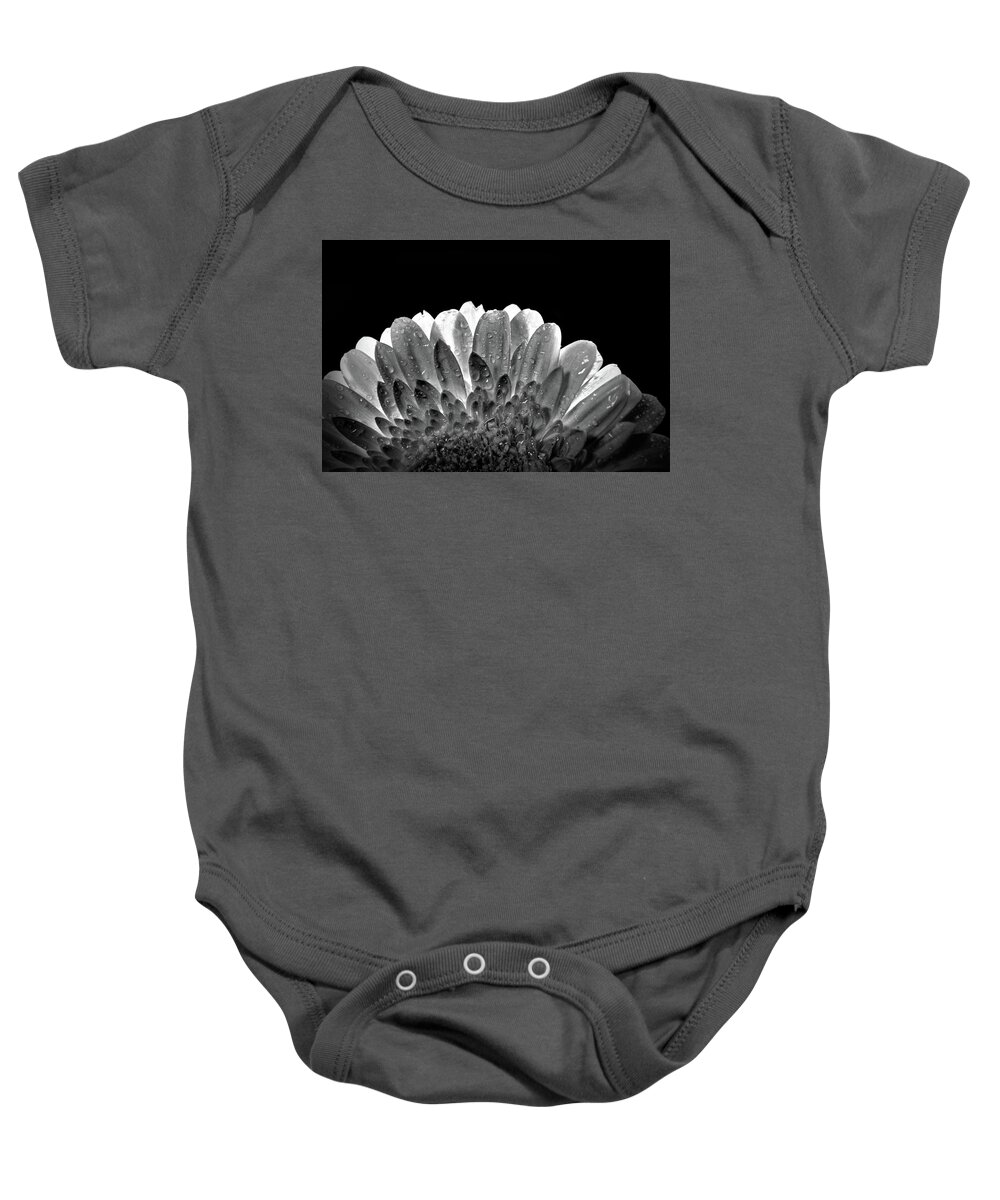 Black And White Baby Onesie featuring the photograph Drops on the flower by Lilia S