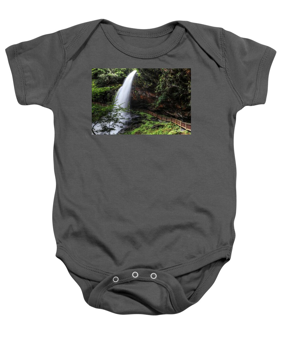 Dry Falls Baby Onesie featuring the photograph Dry Fall Is Not Dry by Carol Montoya