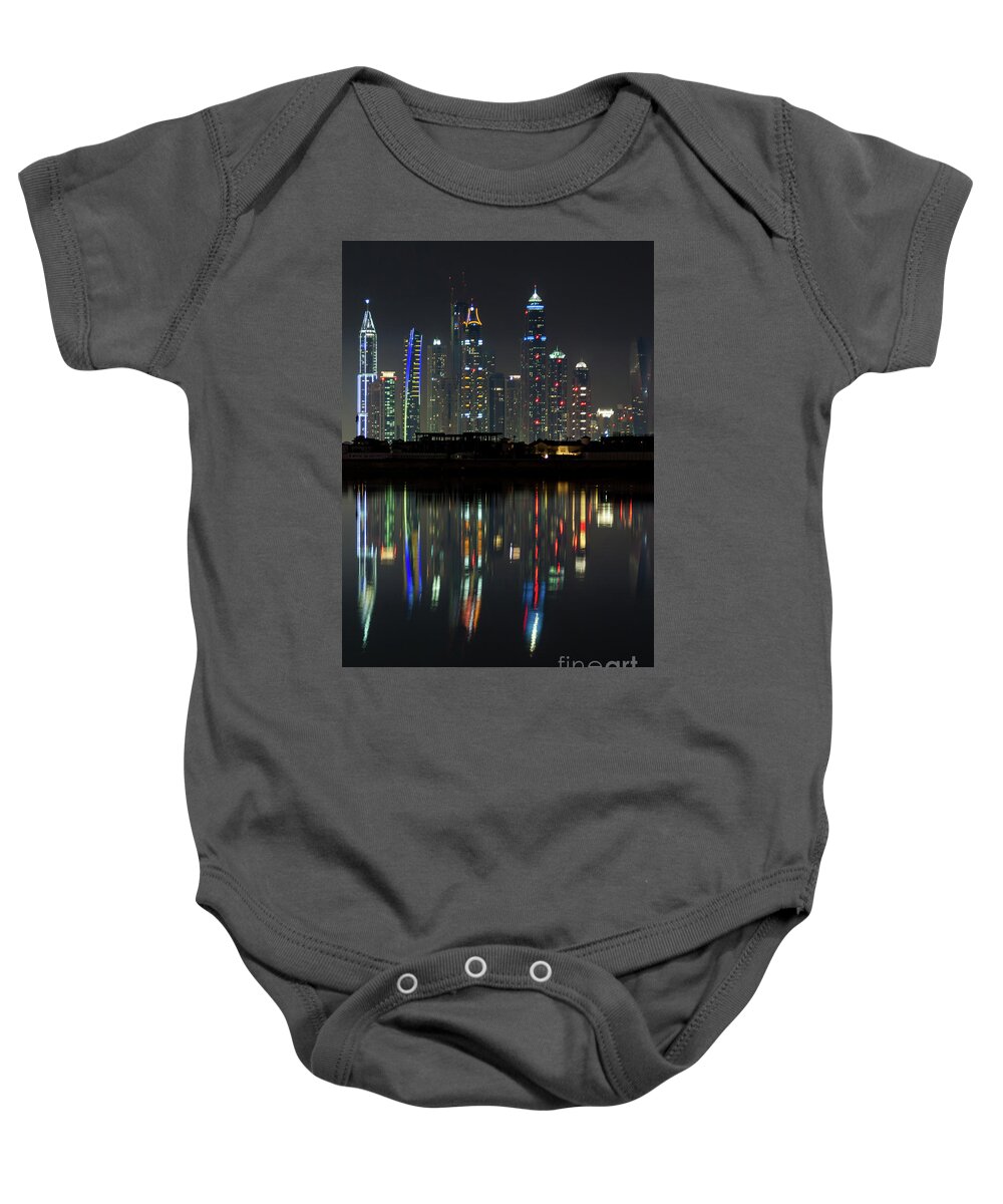 Dubai Baby Onesie featuring the photograph Dubai city skyline nighttime by Andy Myatt