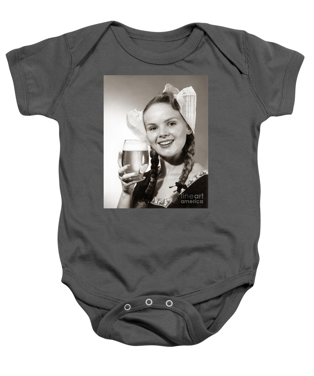 1940s Baby Onesie featuring the photograph Dutch Woman With Beer, C.1950s by Coleman/ClassicStock