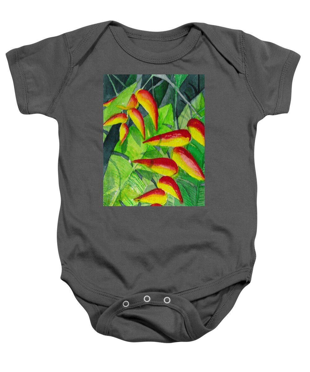 Red Baby Onesie featuring the painting Dynamic Halakonia by Eric Samuelson