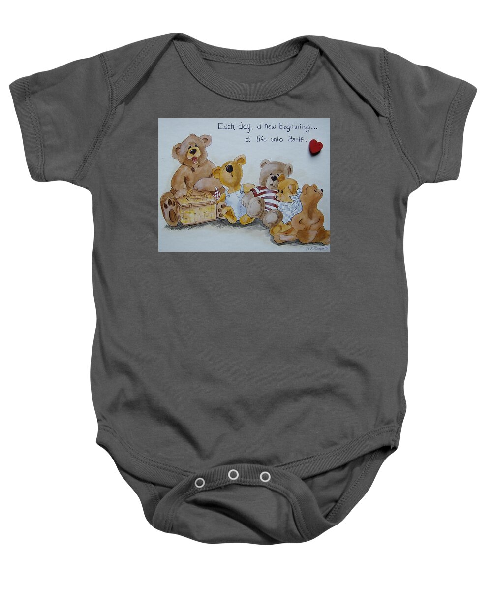 Bears Baby Onesie featuring the painting Each Day a New Beginning by Debra Campbell