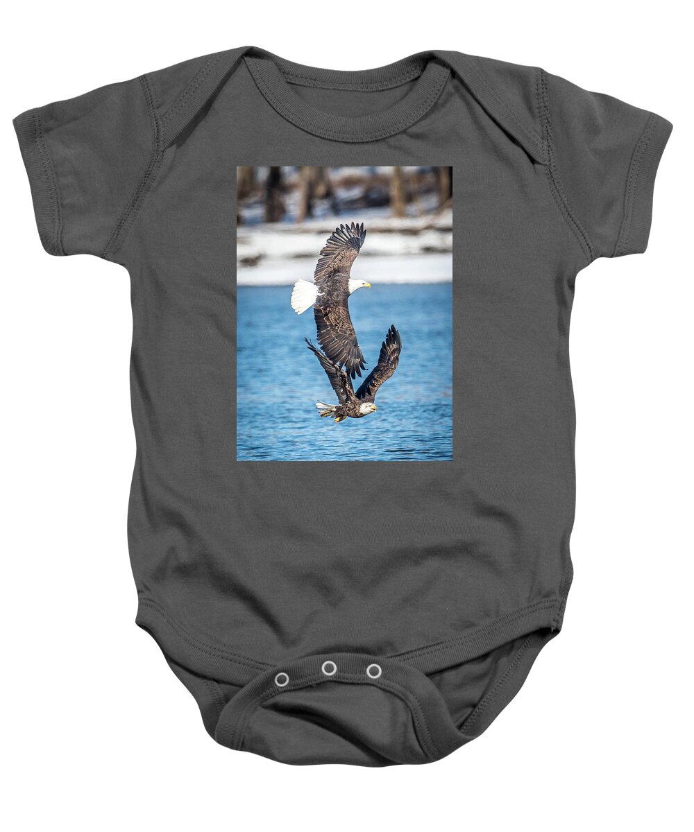 A Pair Of Bald Eagles On The Mississippi River Minnesota. Baby Onesie featuring the photograph Eagle Pair by Paul Freidlund