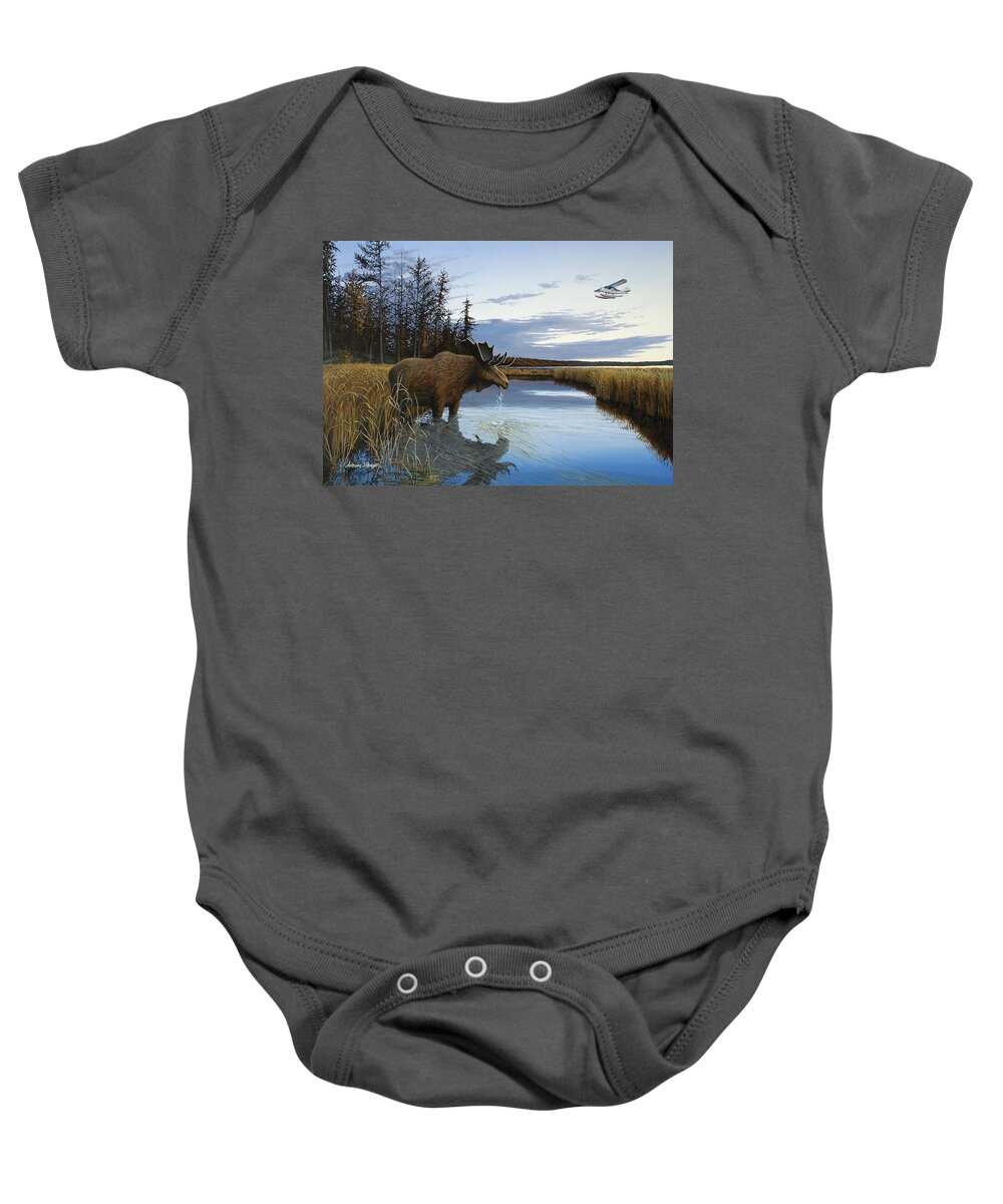 Moose Baby Onesie featuring the painting Early Flight by Anthony J Padgett