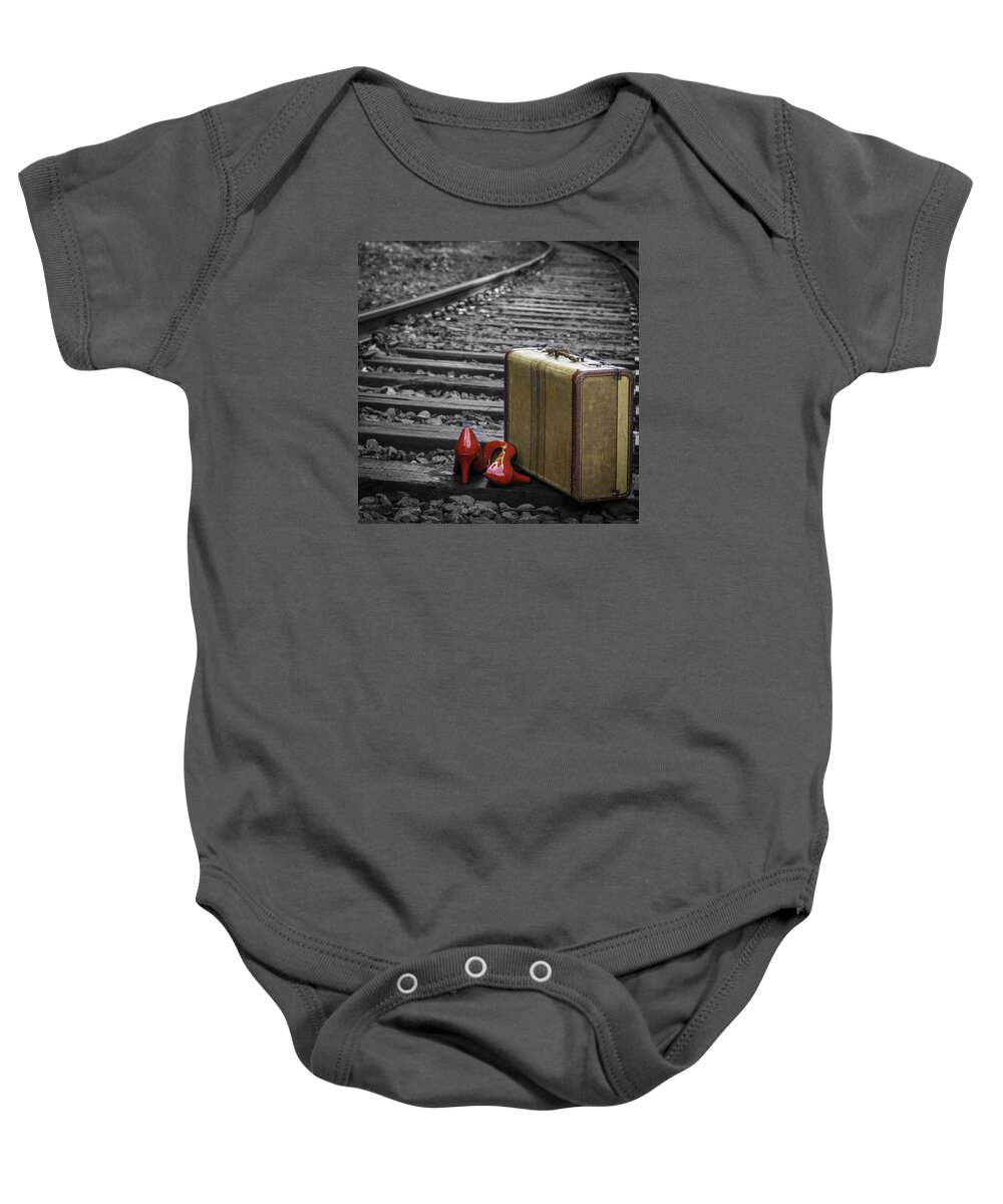  Red Heels Baby Onesie featuring the photograph Echoes of a Past Life by Patrice Zinck