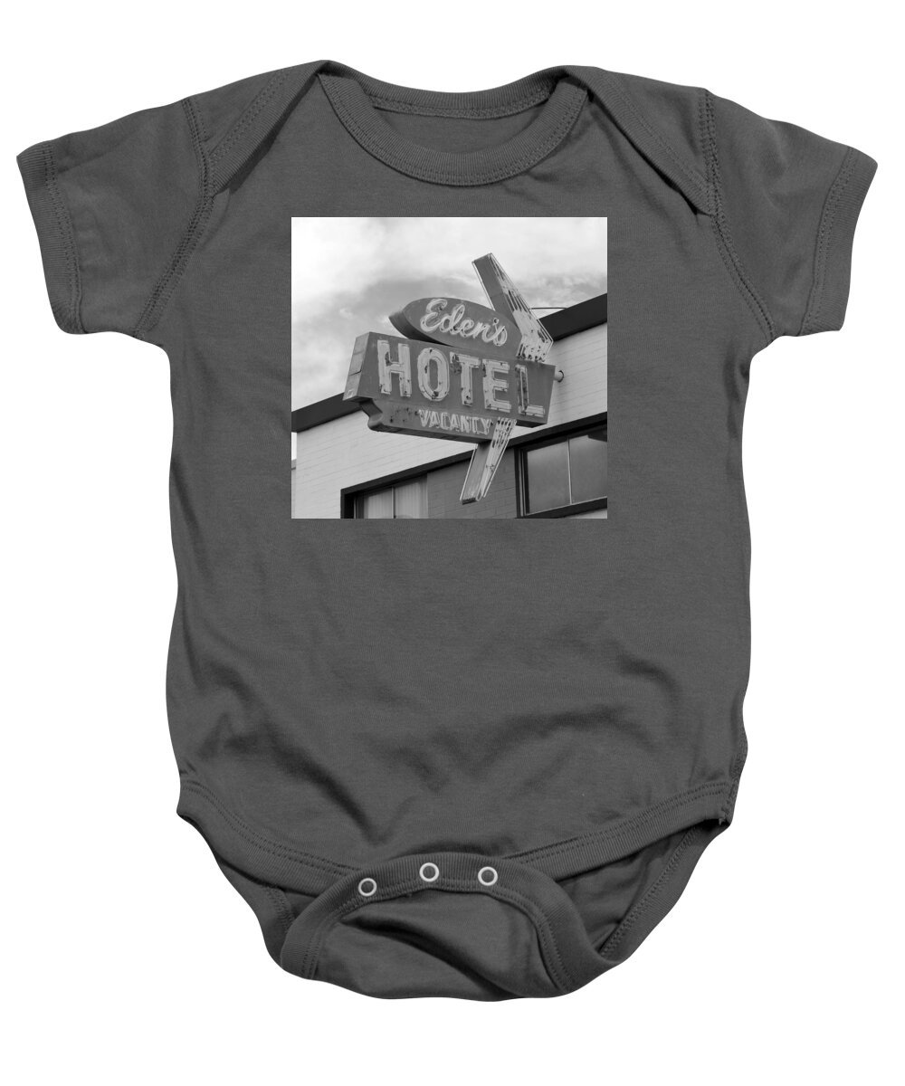 Vintage Neon Sign Baby Onesie featuring the photograph Eden's Hotel Las Vegas 1950s by David Lee Thompson