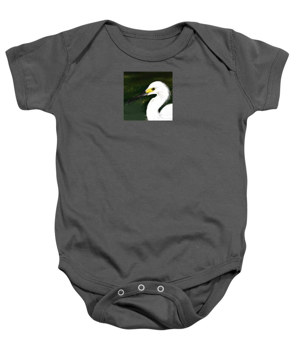 Egret Baby Onesie featuring the painting Egret by Beth Klock