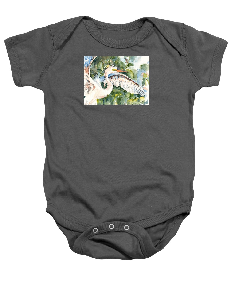 Egret Baby Onesie featuring the painting Egret by Claudia Hafner
