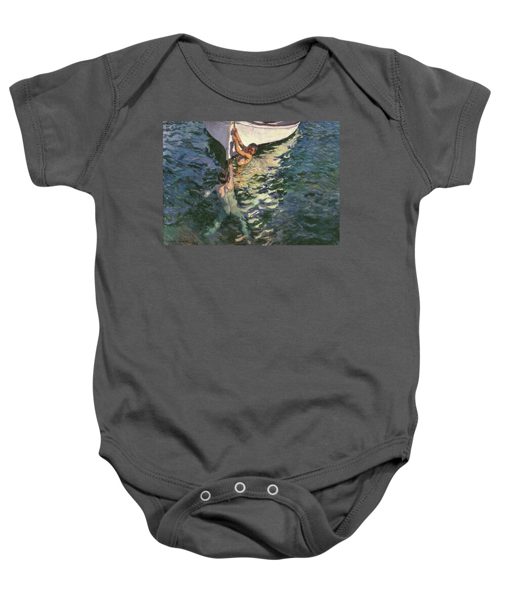 Joaquin Sorolla Baby Onesie featuring the painting El Bote Blanco by Joaquin Sorolla