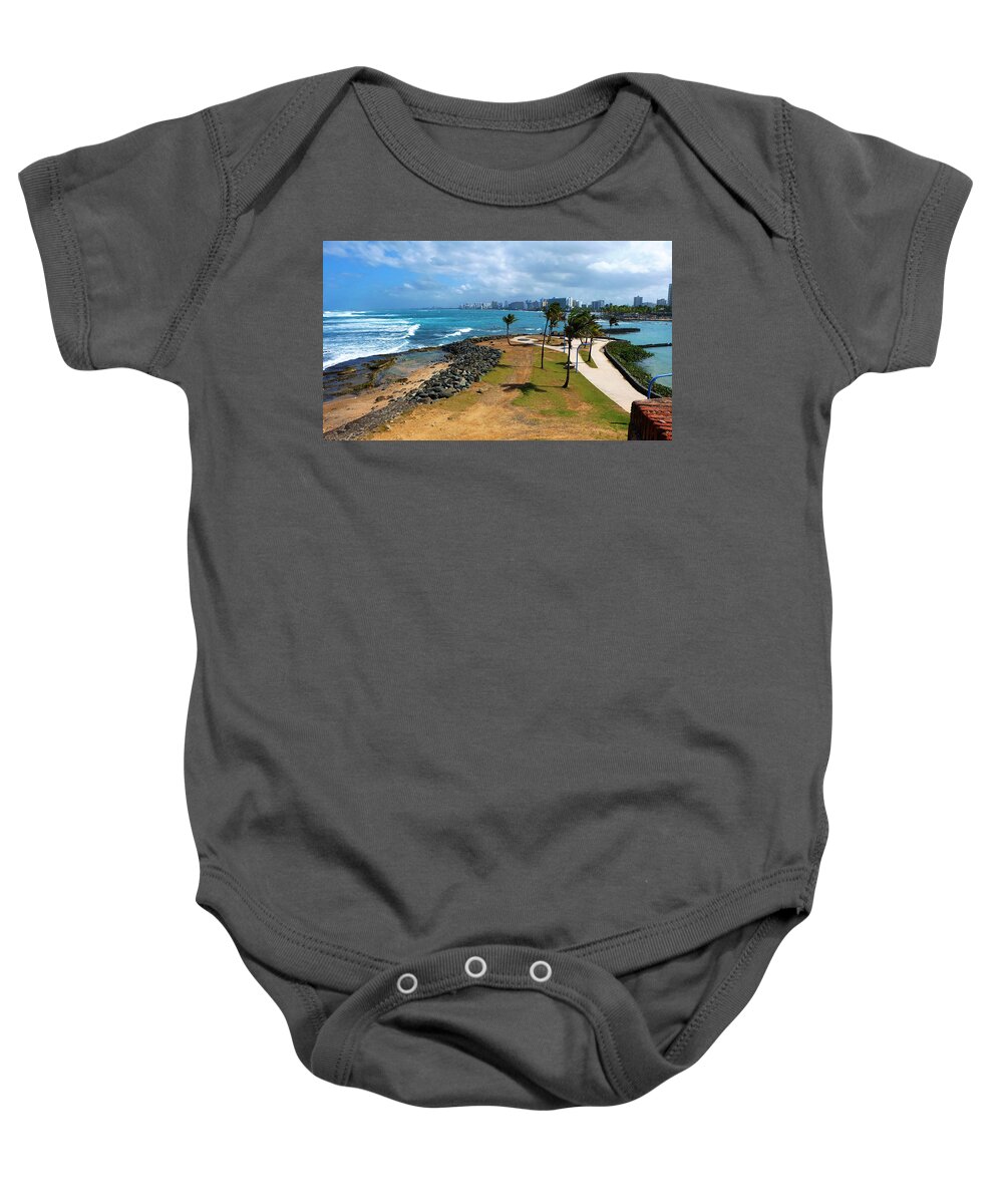 el Escambron Rampart Or Small Fort Was Built By The Spanish Government As A First Line Of Defense For The Walled City Of San Juan. It Is Now A Recreational Area Which Also Includes A Public Beach. Baby Onesie featuring the photograph El Escambron by Ricardo J Ruiz de Porras
