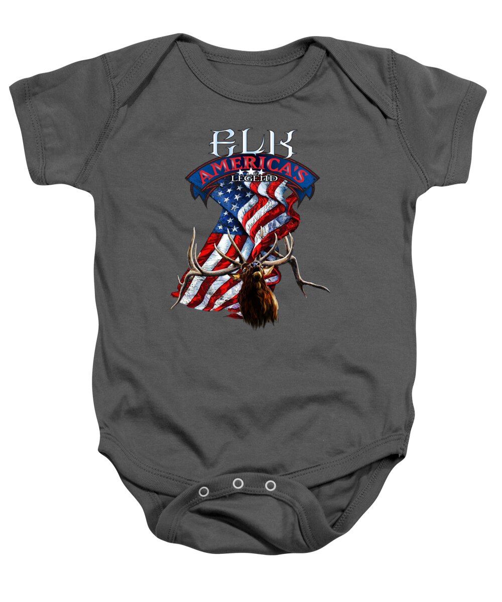 Elk Baby Onesie featuring the drawing Elk America's Legend v2 by Robert Corsetti