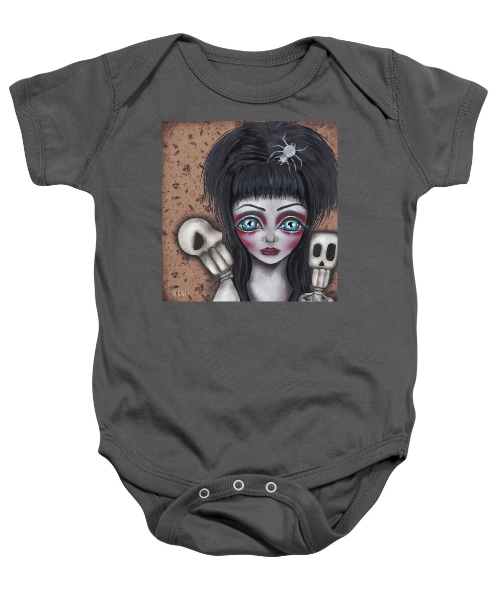 Elvira Mistress Of The Dark Baby Onesie featuring the painting Elvira by Abril Andrade