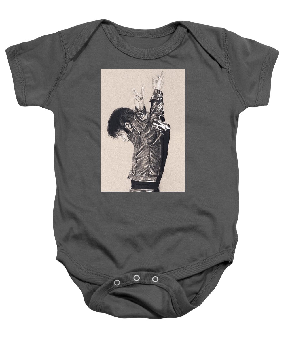 Elvis Baby Onesie featuring the drawing Elvis in Charcoal #174, No title by Rob De Vries
