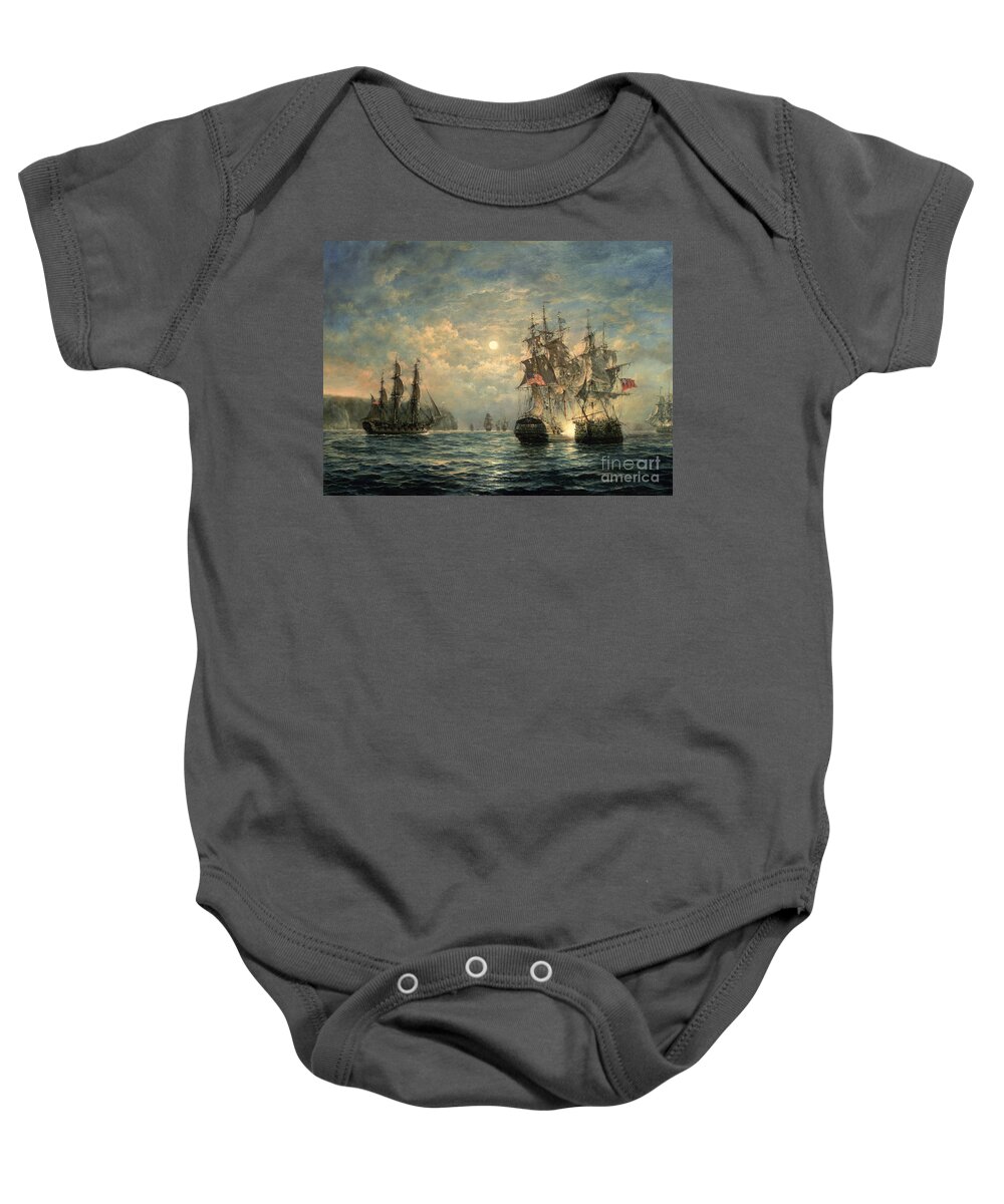 American War Of Independence Baby Onesie featuring the painting Engagement Between the 'Bonhomme Richard' and the ' Serapis' off Flamborough Head by Richard Willis