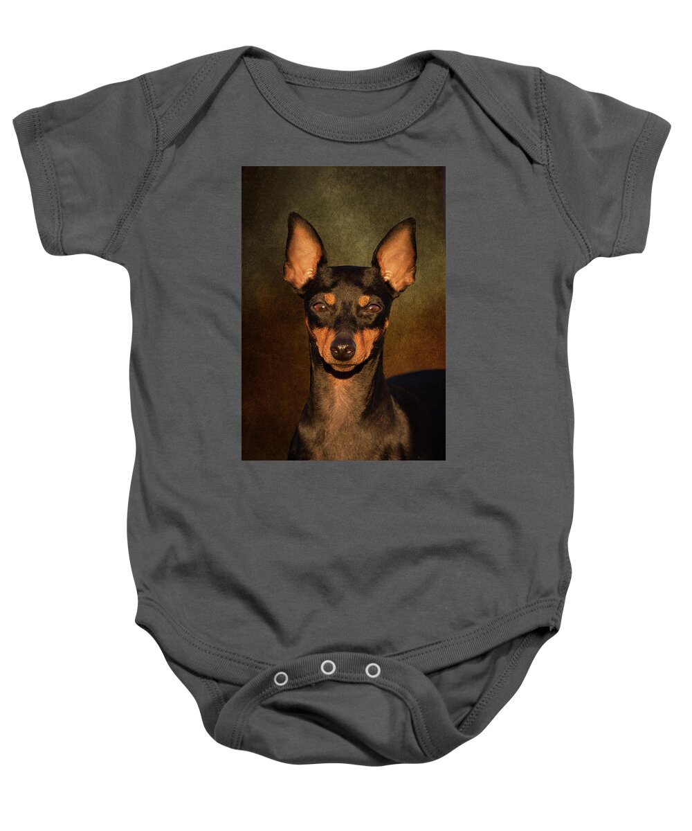 English Toy Terrier Baby Onesie featuring the photograph English Toy Terrier by Diana Andersen