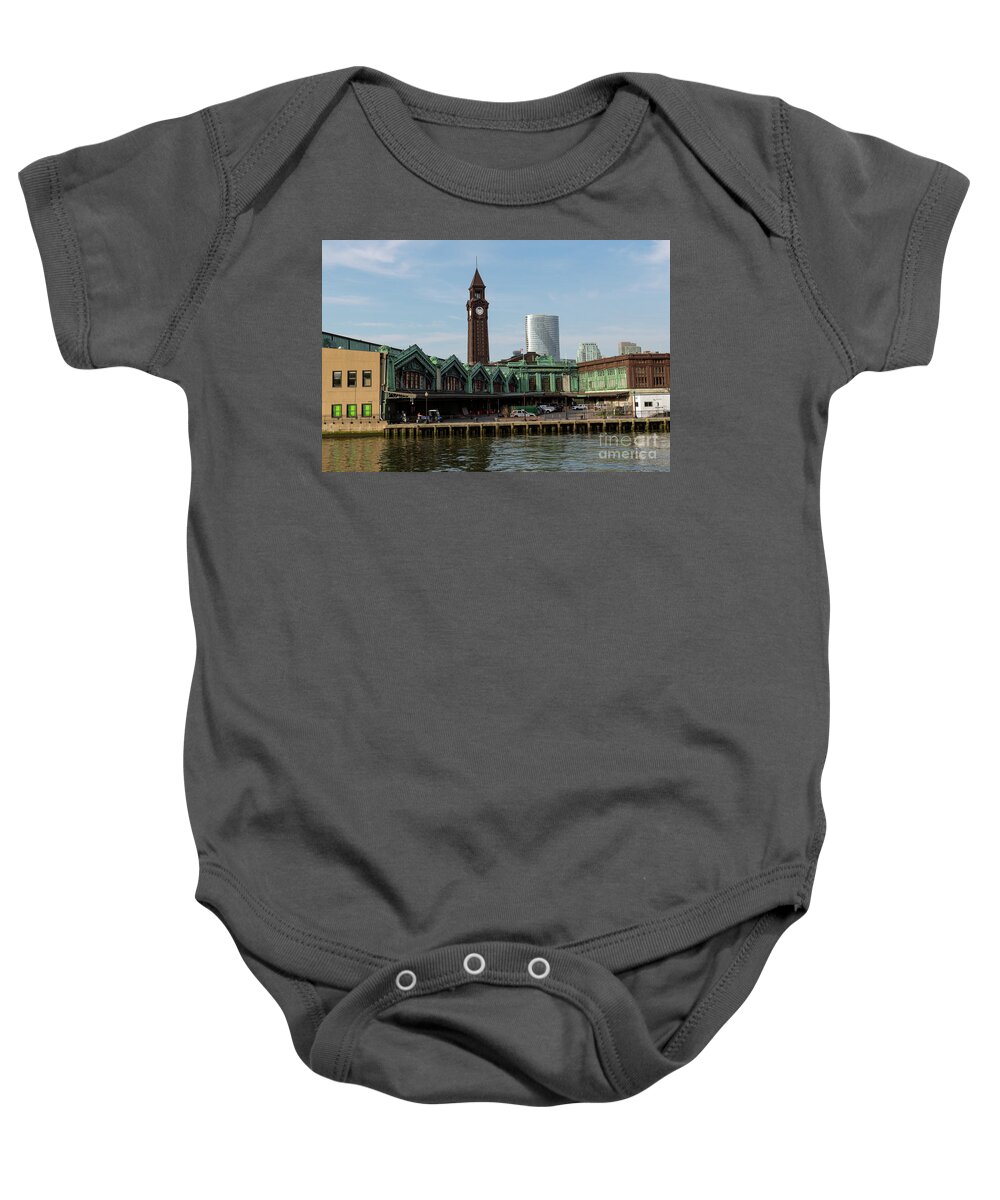 Erie Lackawanna Baby Onesie featuring the photograph Erie Lackawanna Tain and Ferry Station Built 1907 by Sam Rino