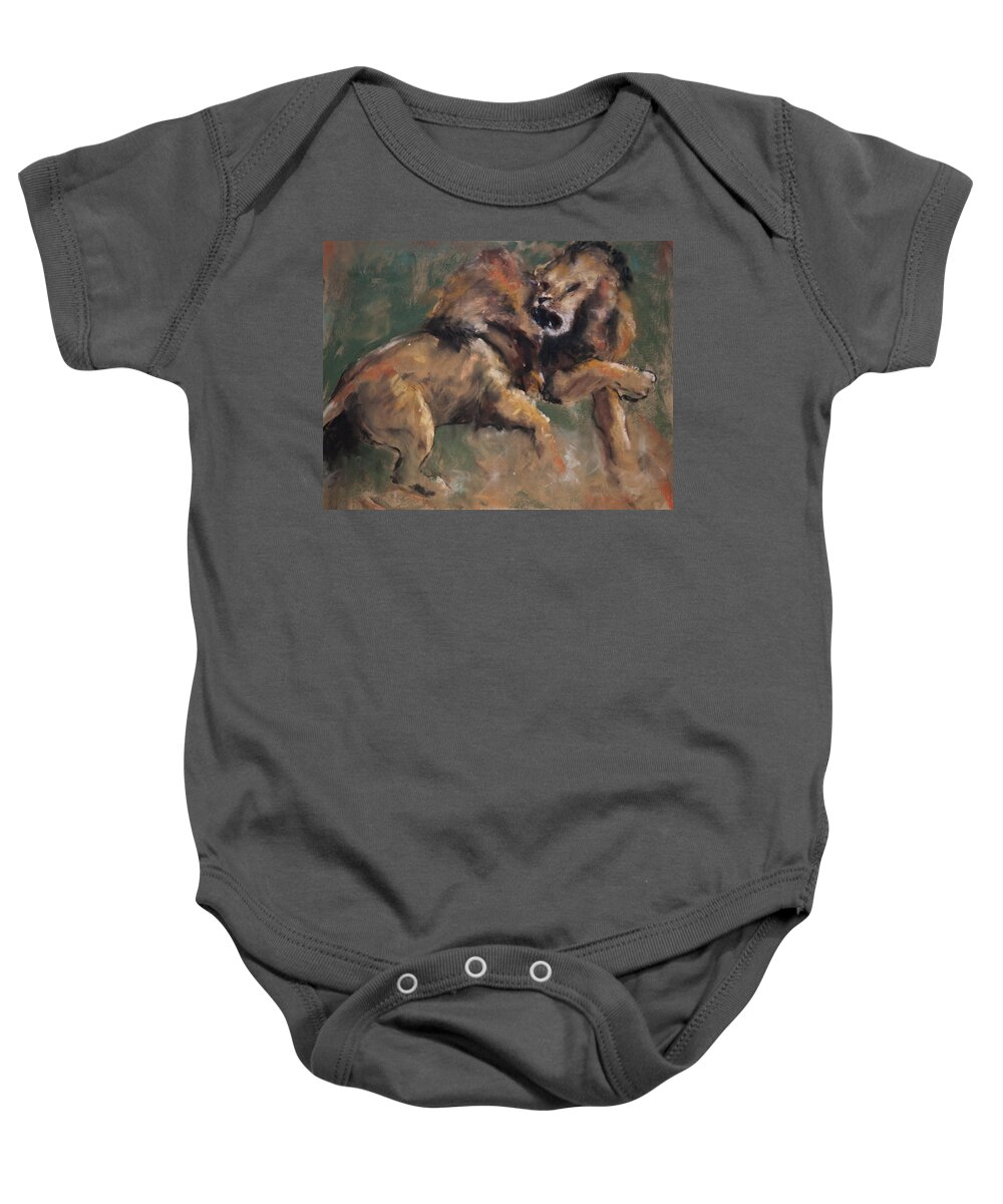 Lions Baby Onesie featuring the pastel 'Establishing Position' by Jim Fronapfel