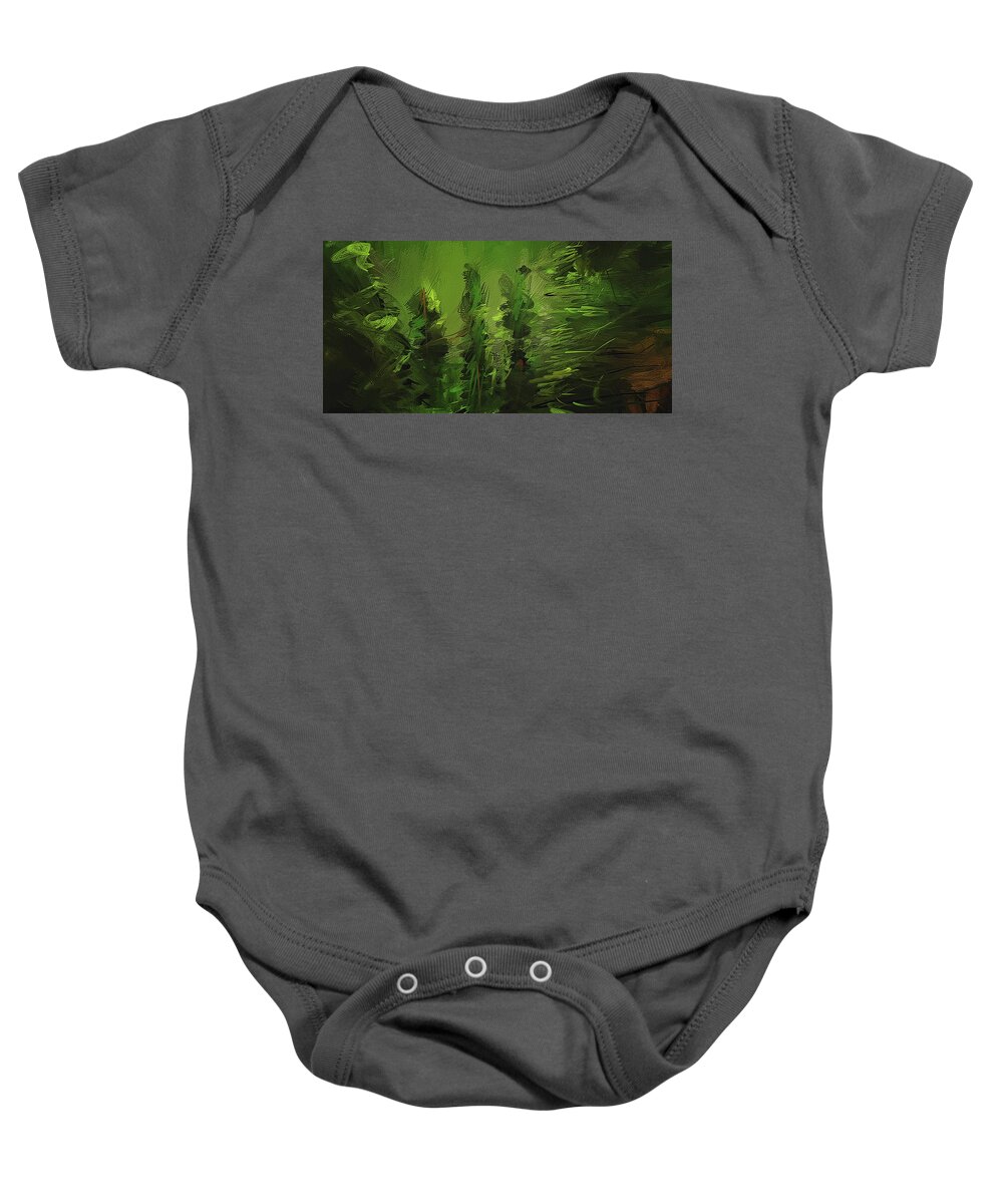 Green Baby Onesie featuring the painting Evergreens - Green Abstract Art by Lourry Legarde