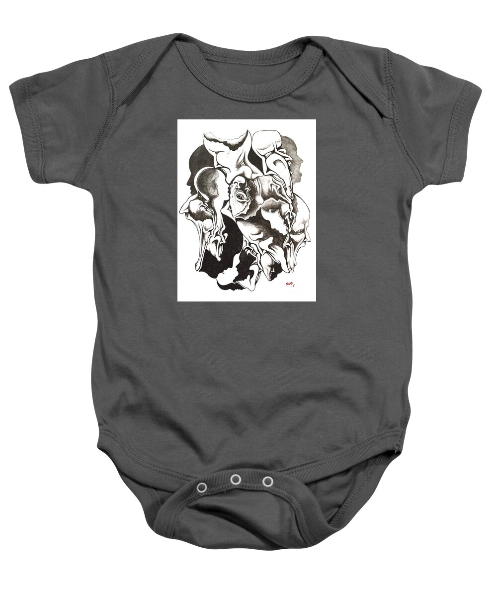 Michael Tmad Finney Baby Onesie featuring the drawing Evolution in Mind by Michael TMAD Finney