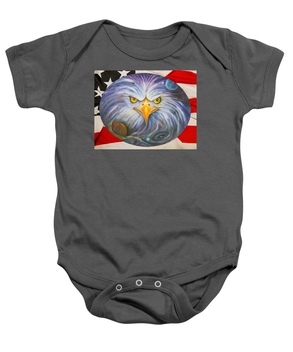Curvismo Baby Onesie featuring the painting Eyes of Freedom by Sherry Strong