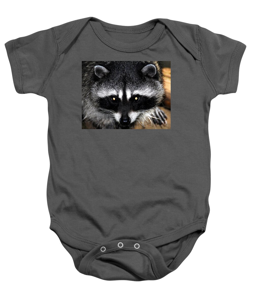 Raccoon Baby Onesie featuring the photograph Eyes of the Raccoon by David Lee Thompson