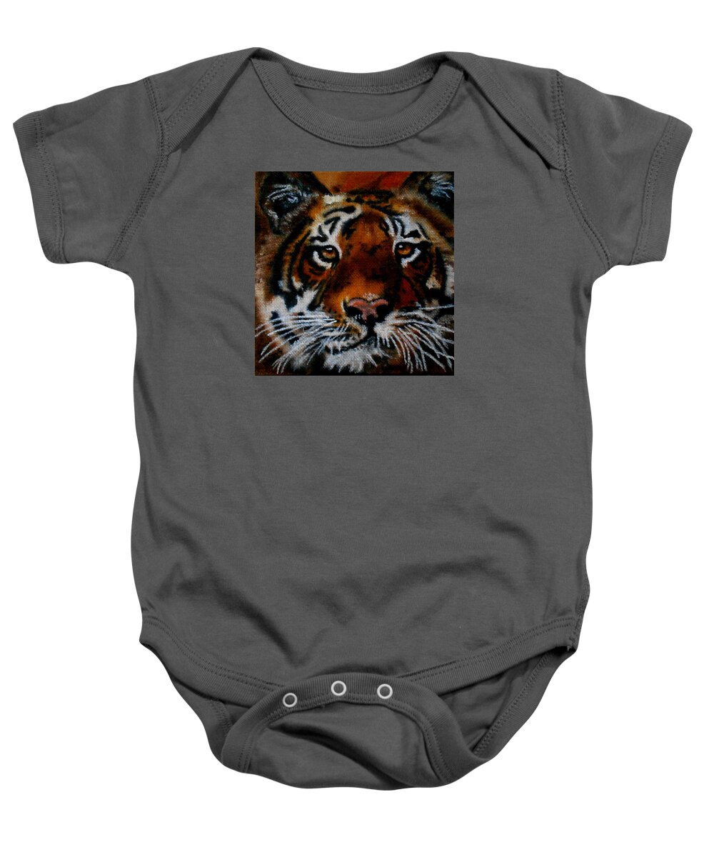 Tiger Baby Onesie featuring the painting Face of a Tiger by Maris Sherwood