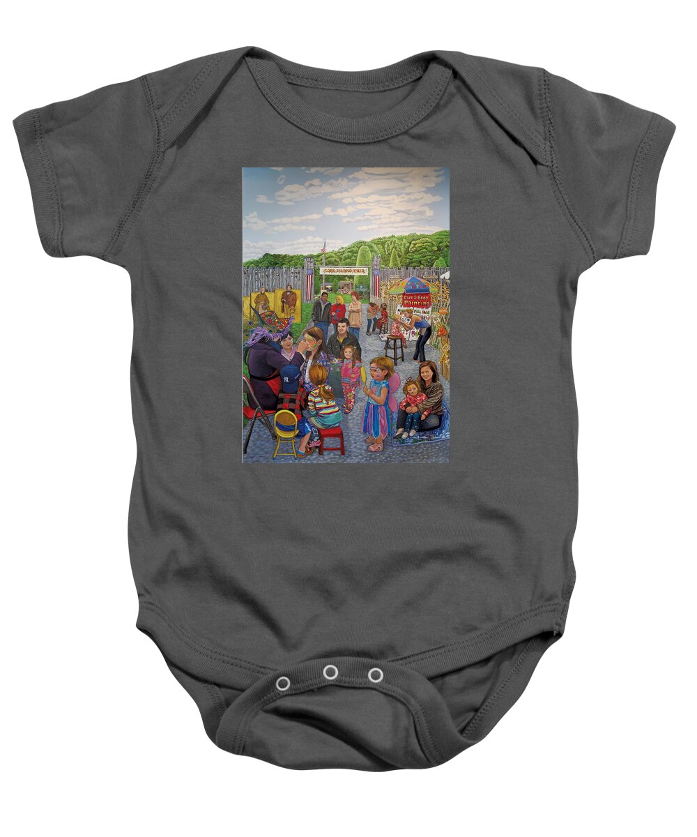 Landscape Baby Onesie featuring the painting Face Painting at the Long Island Fair towel version #2 by Bonnie Siracusa