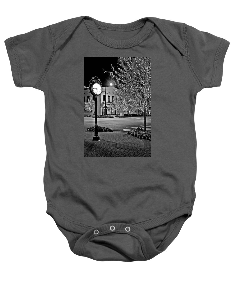 Palm Baby Onesie featuring the photograph Fairhope Alabama Clock Night Lights by Michael Thomas