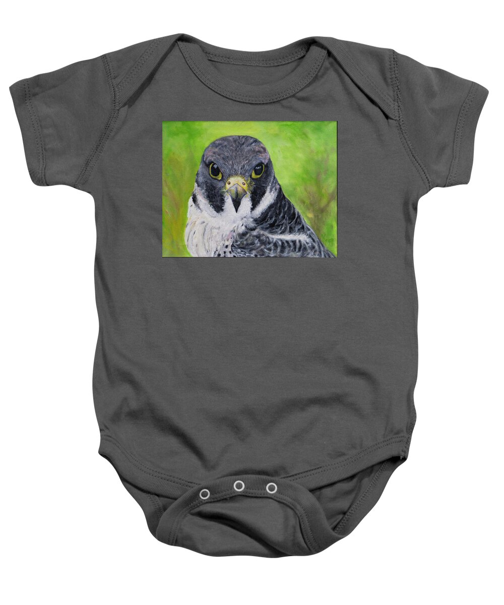 Bird Of Prey Baby Onesie featuring the painting Falcon by Kathy Knopp