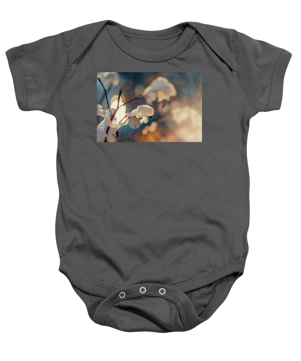Dof Baby Onesie featuring the photograph Fall Snow by Tonya Doughty