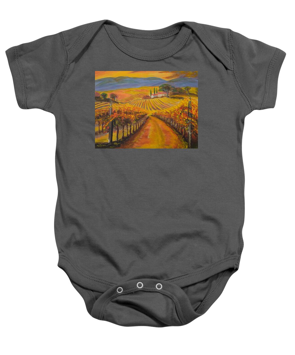Fall Vineyards Baby Onesie featuring the painting Fall Vineyards by Eric Johansen