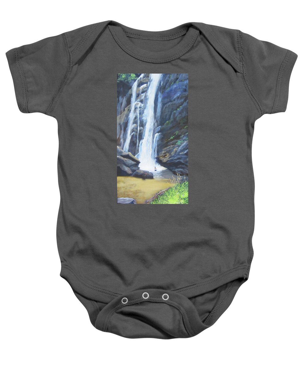 Falls Baby Onesie featuring the painting Falling by Anne Marie Brown