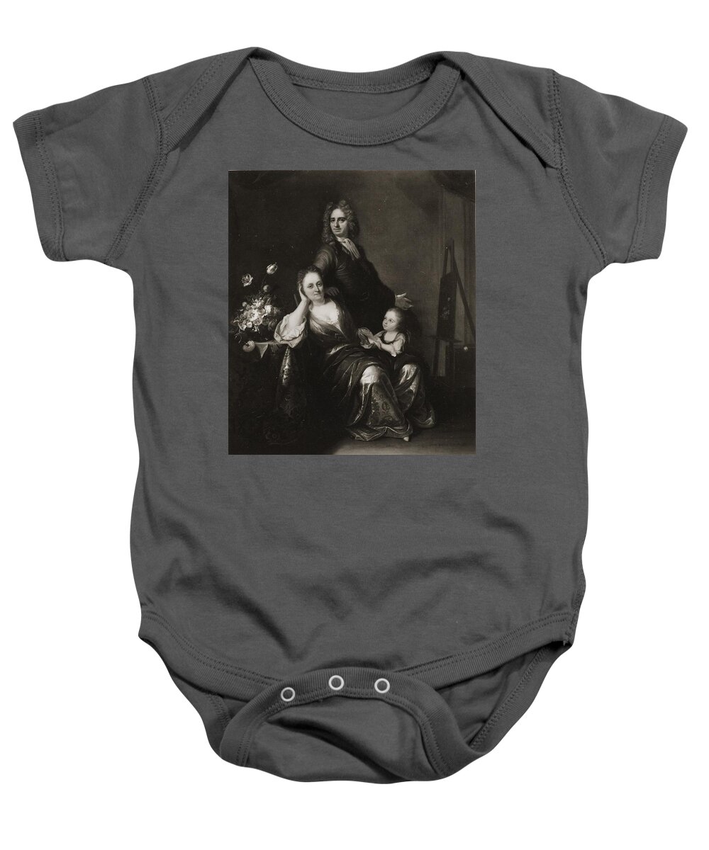 Juriaen Pool And Rachel Pool-ruysch - Family Portrait With Flower Still-life Baby Onesie featuring the painting Family by Juriaen Pool