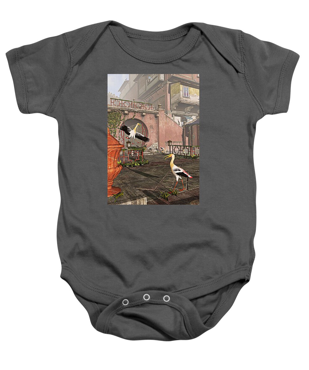 Storks Baby Onesie featuring the painting Far East AM by Peter J Sucy