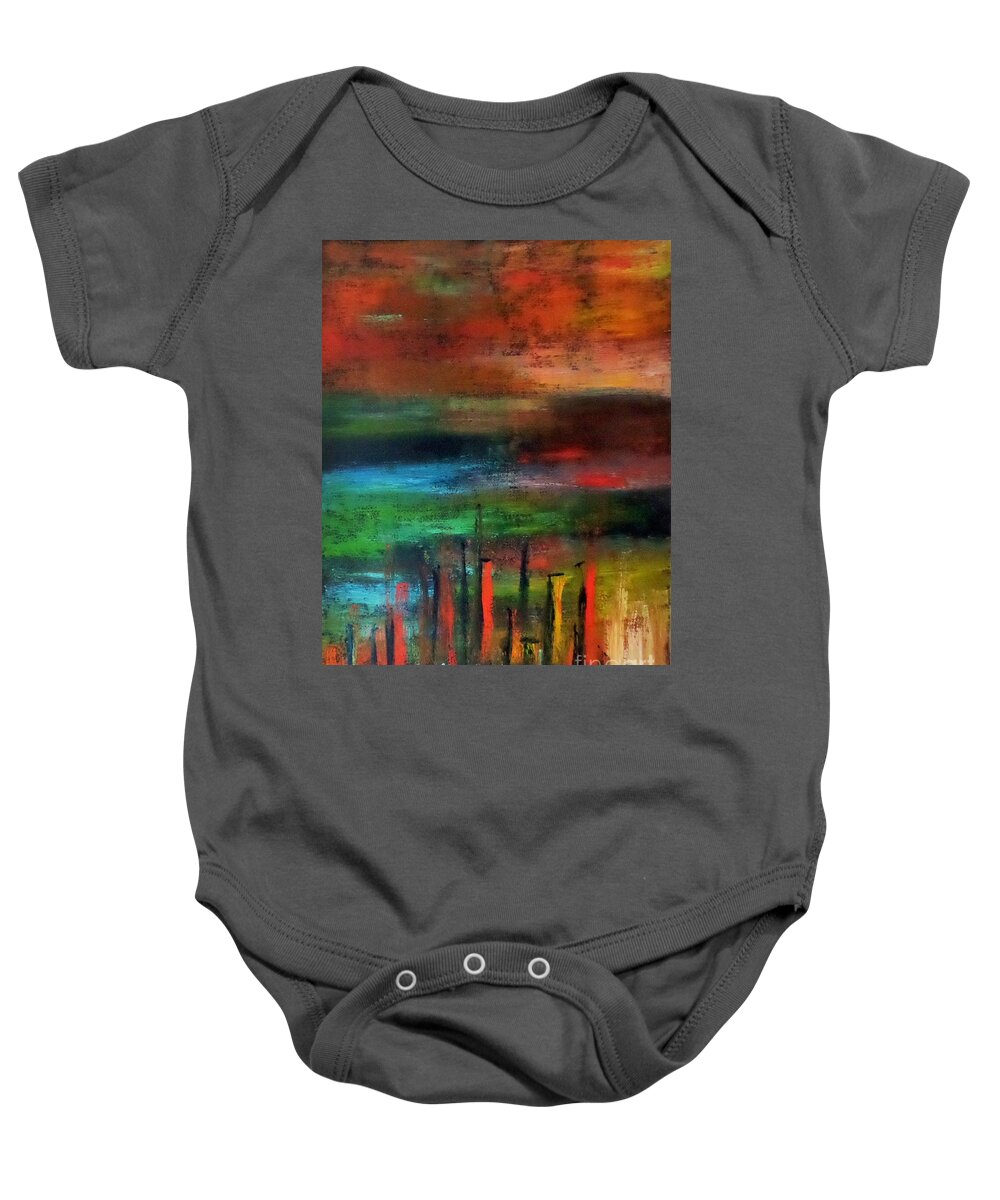 Abstract Composition Baby Onesie featuring the photograph Far from beyond the city lights by Jarek Filipowicz
