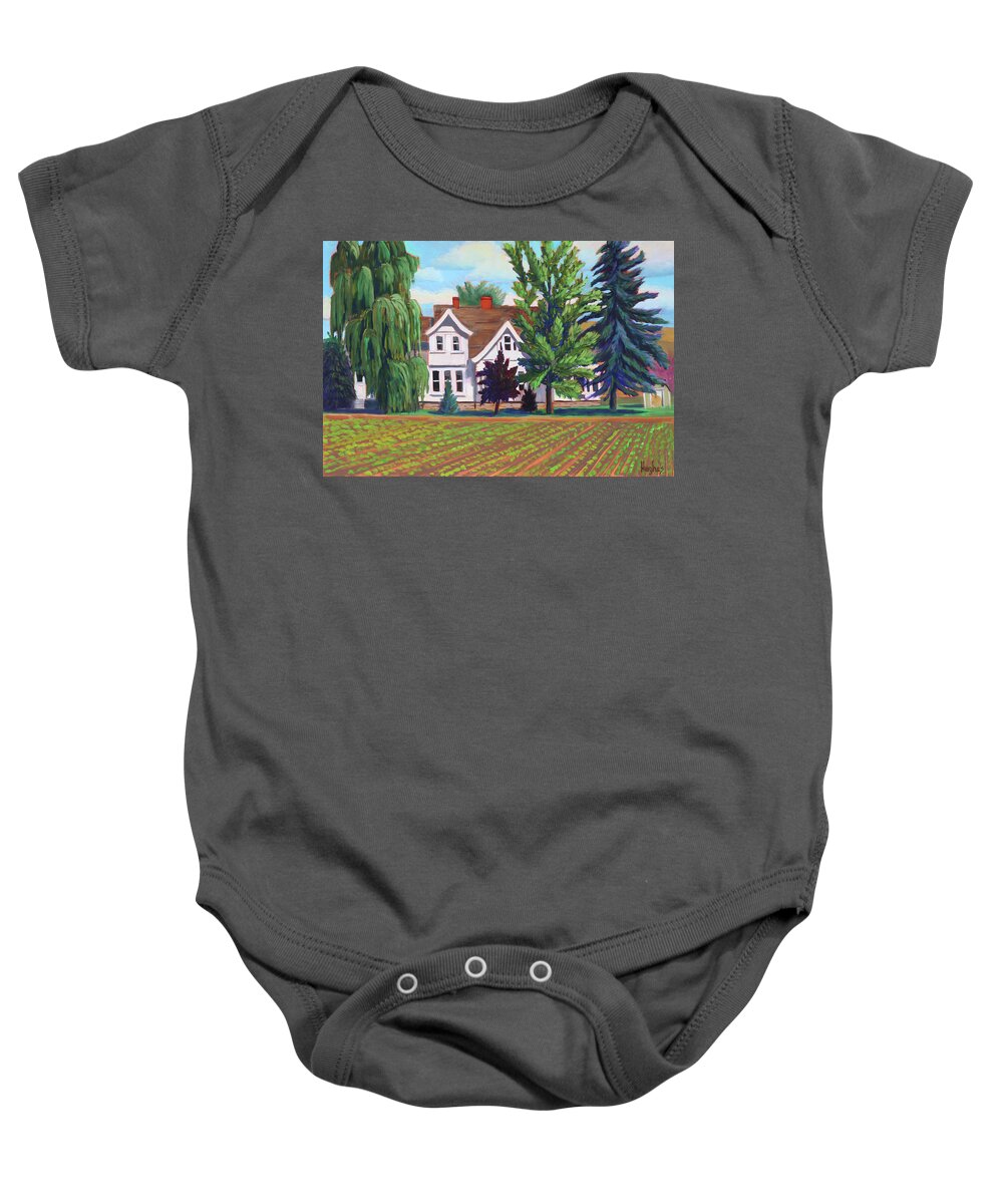 Farm House Baby Onesie featuring the painting Farm House - Chinden Blvd by Kevin Hughes