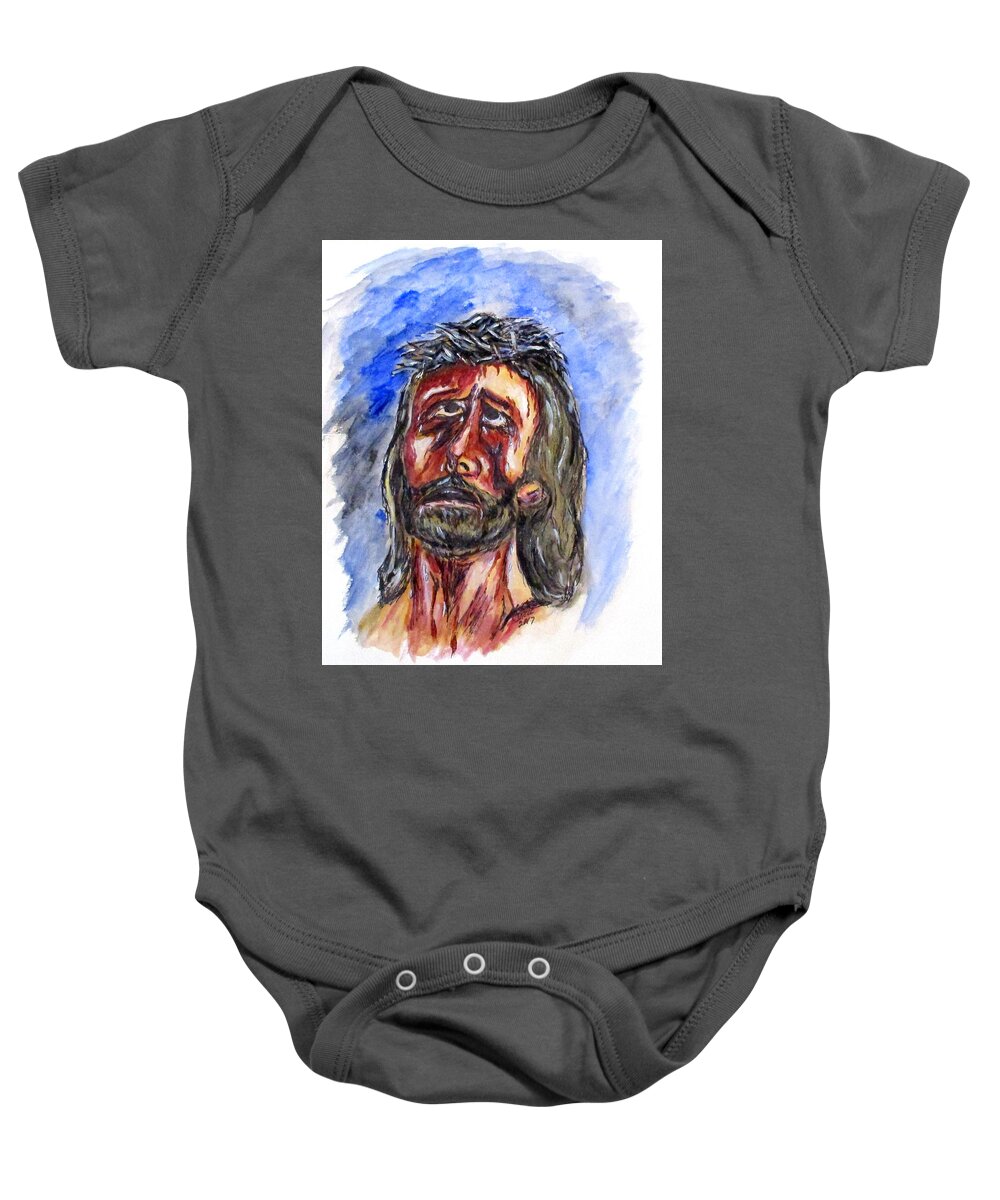 Jesus Baby Onesie featuring the painting Father Forgive Them by Clyde J Kell