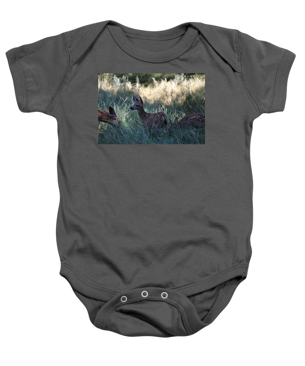 Fawn Baby Onesie featuring the photograph Fawn in the Grass by Christy Pooschke