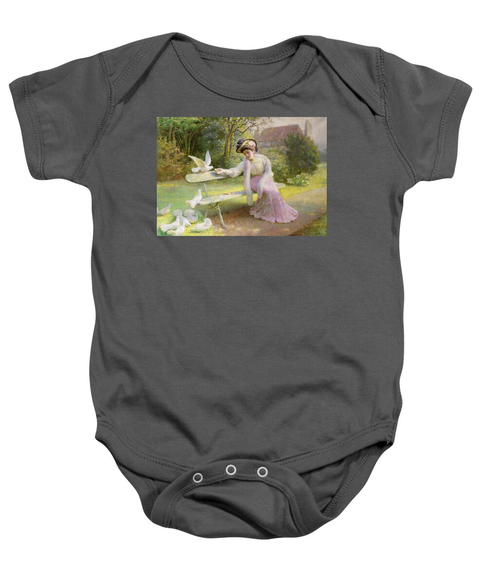 Feeding Baby Onesie featuring the painting Feeding the Doves by Edmond Alphonse Defonte