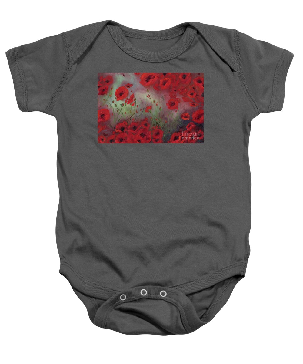 Poppy Baby Onesie featuring the painting Feeling Poppy by Stephanie Broker