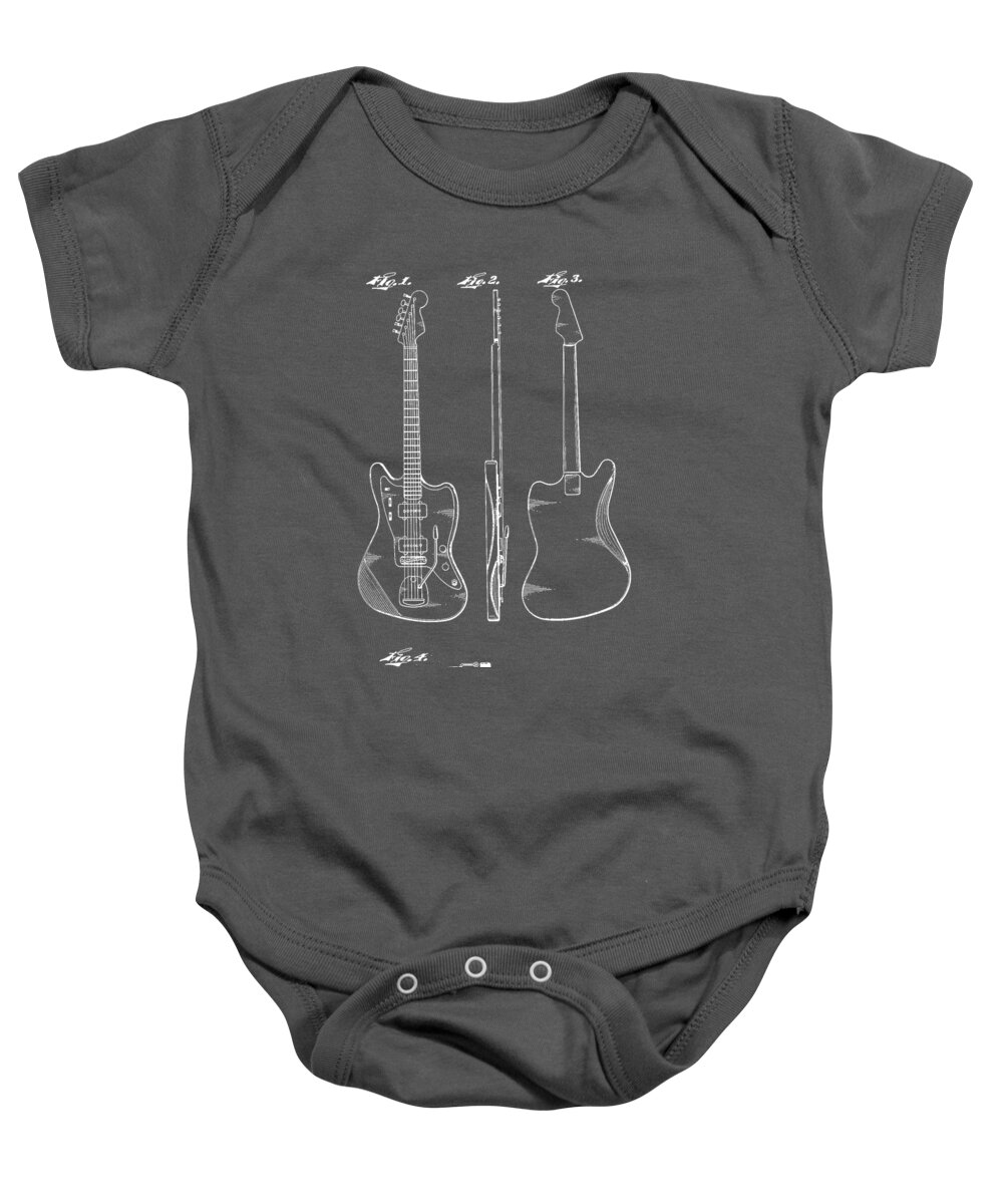 Patent Baby Onesie featuring the drawing Fender Guitar Drawing Tee by Edward Fielding
