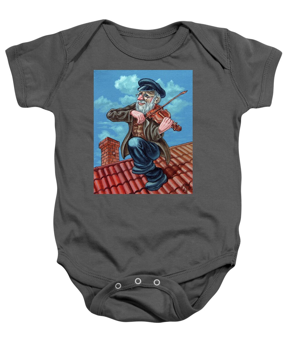 Violinist Baby Onesie featuring the painting Fiddler on the Roof. op2608 by Victor Molev