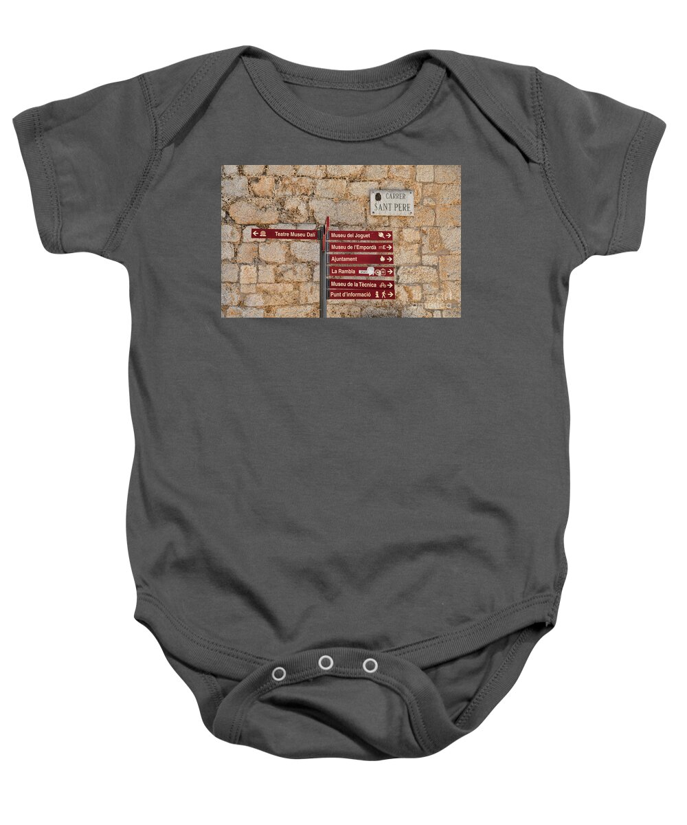Figueres Baby Onesie featuring the photograph Figueres Catalonia Spain Sign Dali Museum by Chuck Kuhn