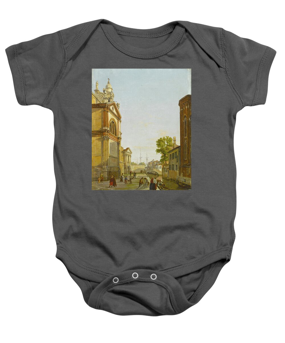 Frans Vervloet Baby Onesie featuring the painting Figures in the Campo della Salute, Venice by Frans Vervloet