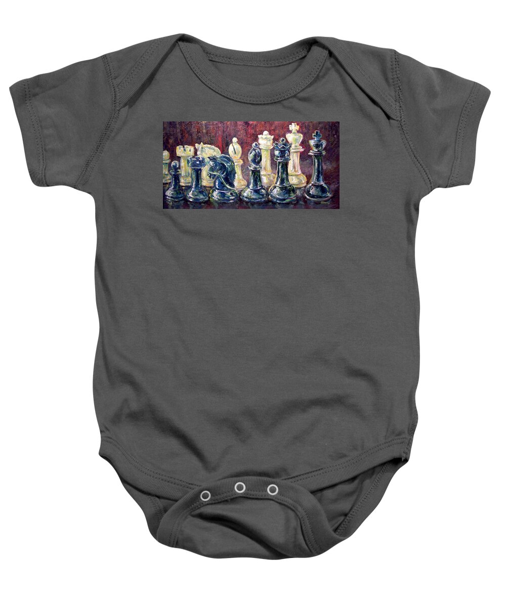 Chess Baby Onesie featuring the painting Find Your Piece by Alan Schwartz