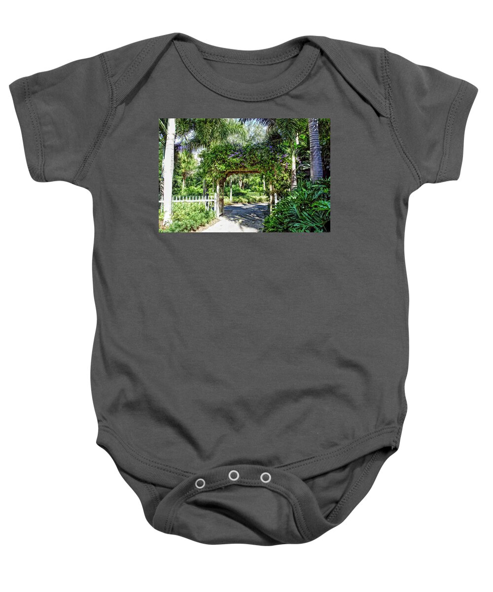 Garden Baby Onesie featuring the photograph Fine Wine Cafe Garden Walkway by Aimee L Maher ALM GALLERY