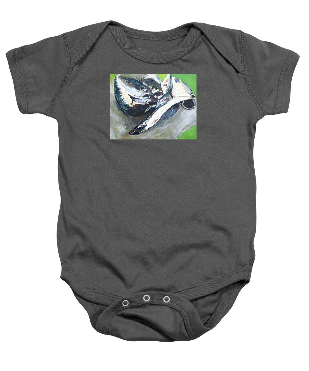  Baby Onesie featuring the painting Fish on a Table by Kathleen Barnes