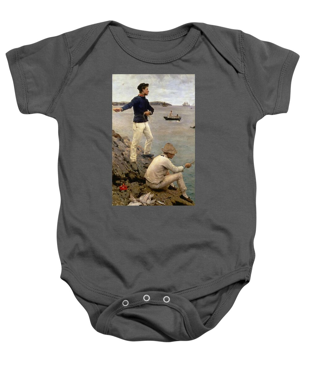 Fisher Baby Onesie featuring the painting Fisher Boys by Henry Scott Tuke