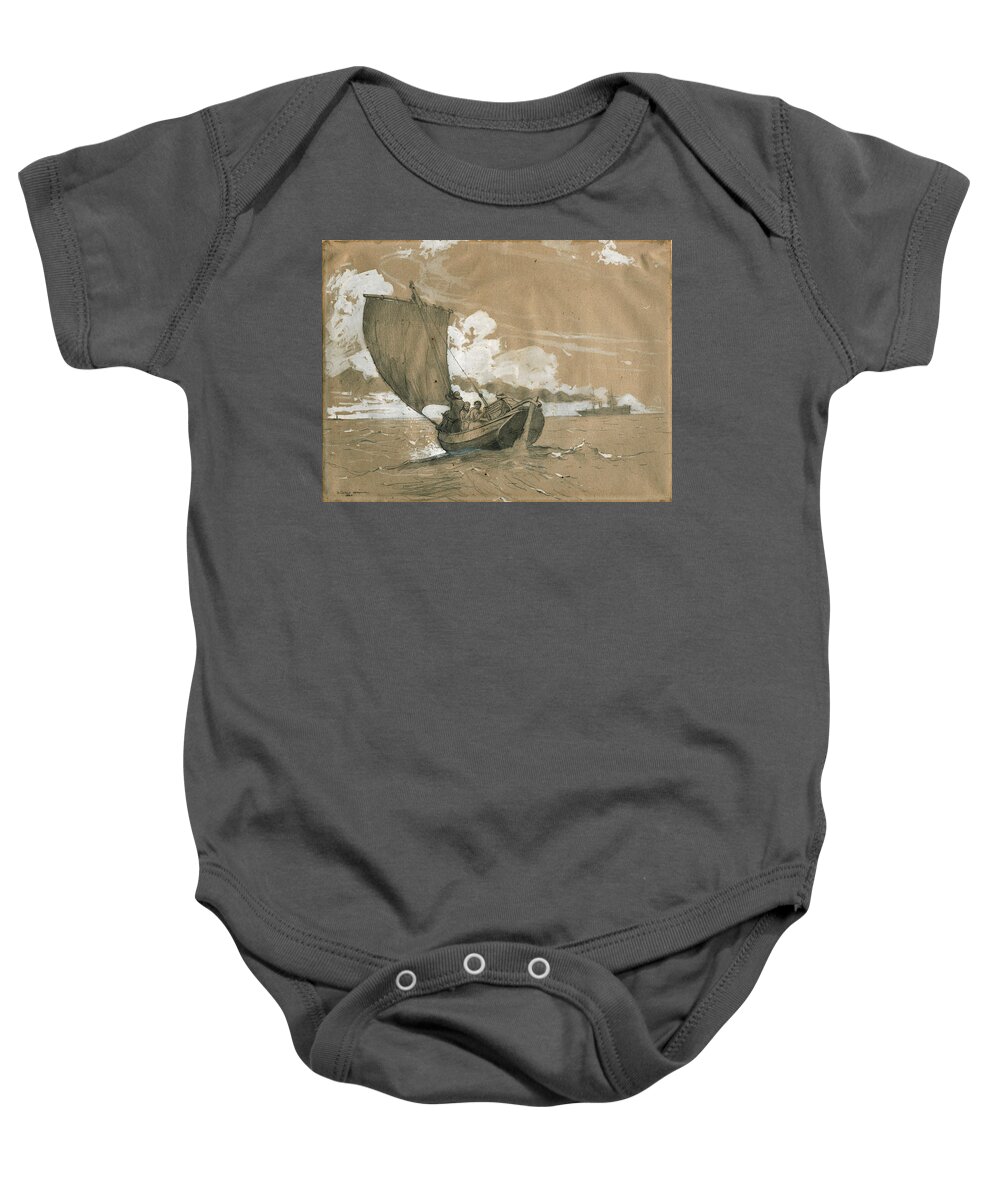 Winslow Homer Baby Onesie featuring the glass art Fishing off Scarborough by Winslow Homer